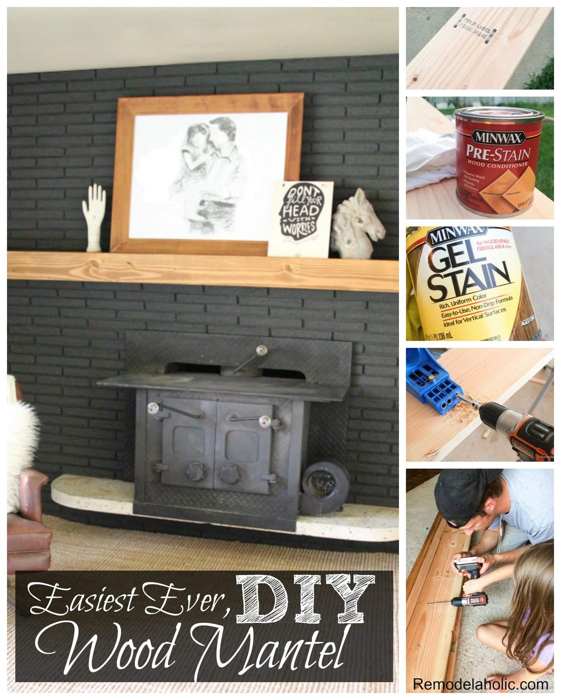 How to make the easiest ever Handmade wood mantel @Bekob #fireplace #black #brick 2