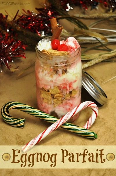 Eggnog Parfait | FOODIEaholic.com #recipe #cooking #holiday #dessert #treat #eggnog #parfait #fruit