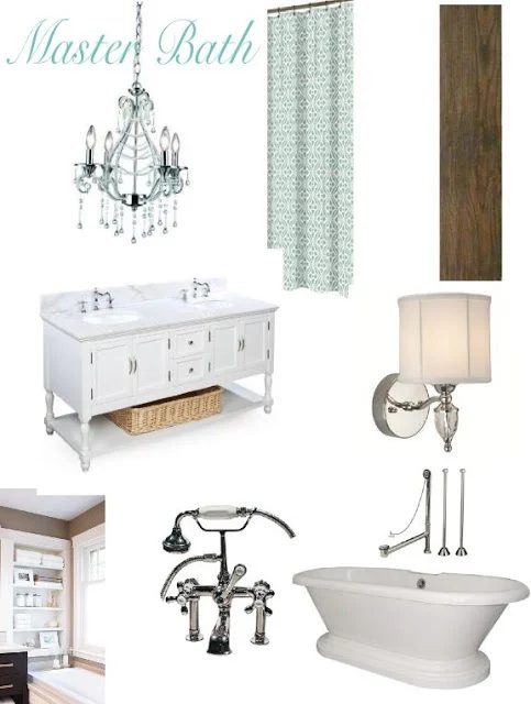 elegant white master bath mood board and options, featured on Bekob.com
