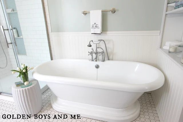 bathtub in elegant master bath remodel, featured on Bekob.com