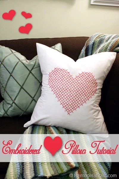 Valentine Pillow cover heart embroidery large scale pink red pillow heart (12) pin button