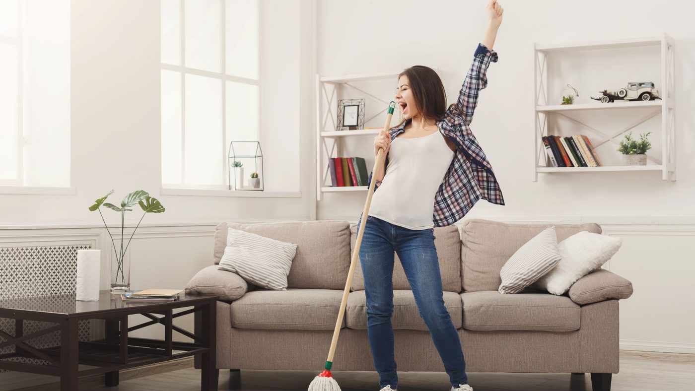 Woman Dancing Cleaning