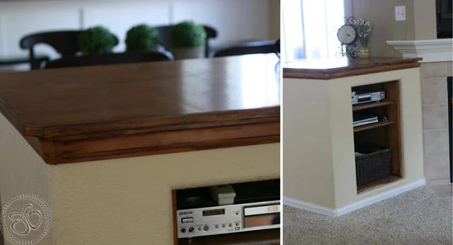 fireplace makeover media cubbies