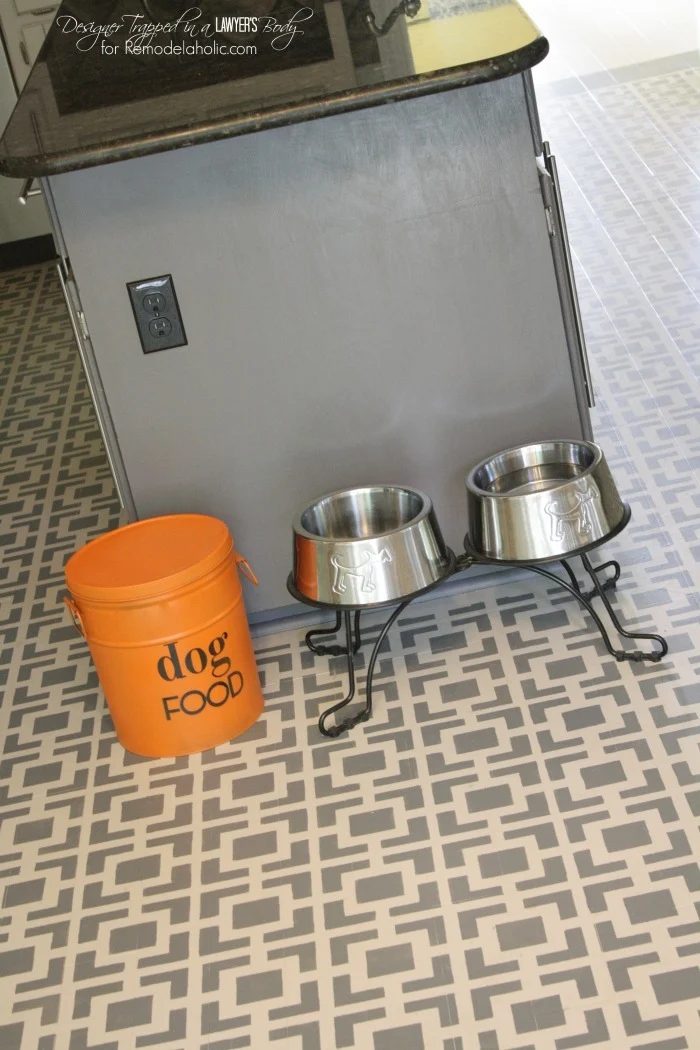 Grey And Cream Square Stenciled Kitchen Floor