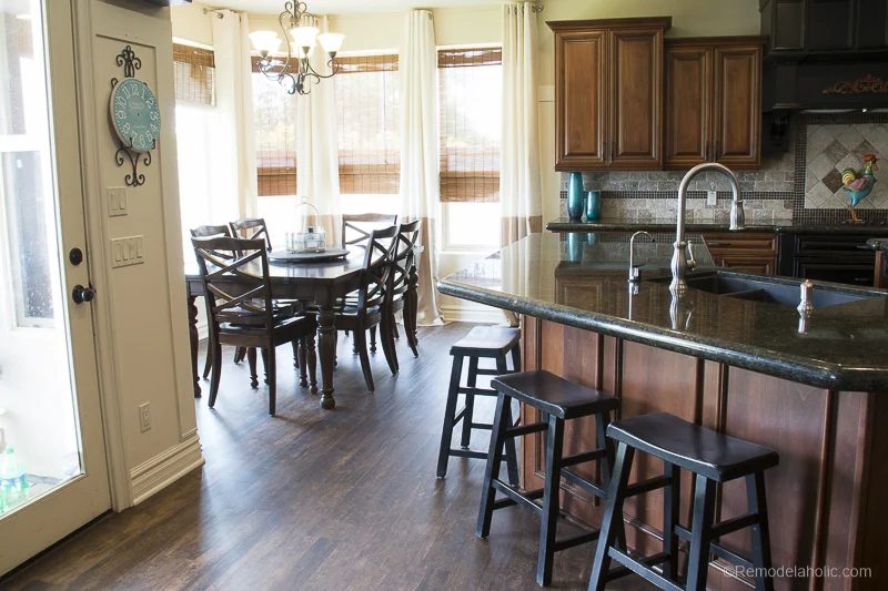 Waterproof Wood Looking Floor And Wood Kitchen Island