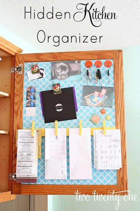 hidden kitchen organizer and command center, Two Twenty One on I Heart Organizing