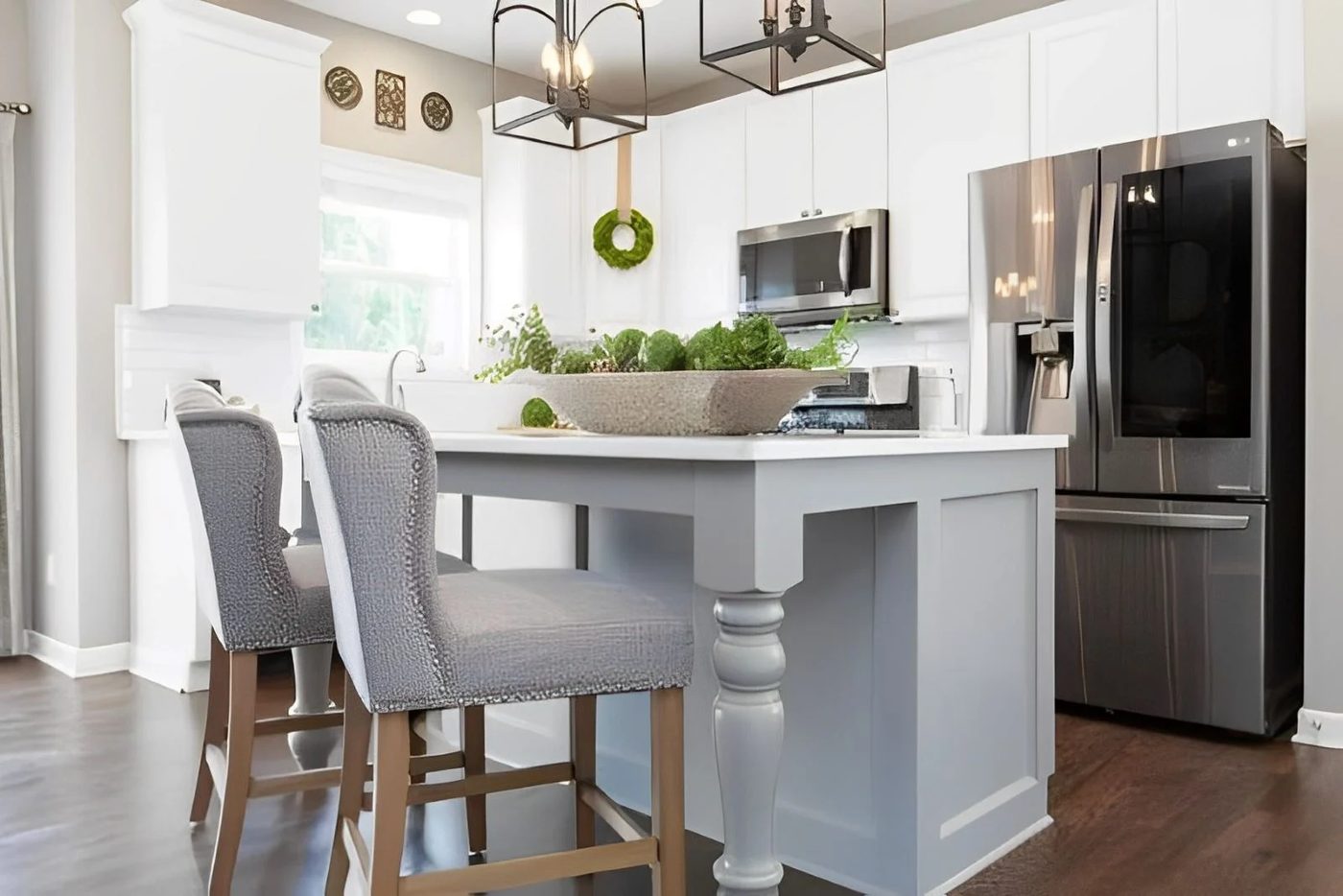 White Kitchen Remodel With Grey Island Peace And Pine Designs 450x300 (1)
