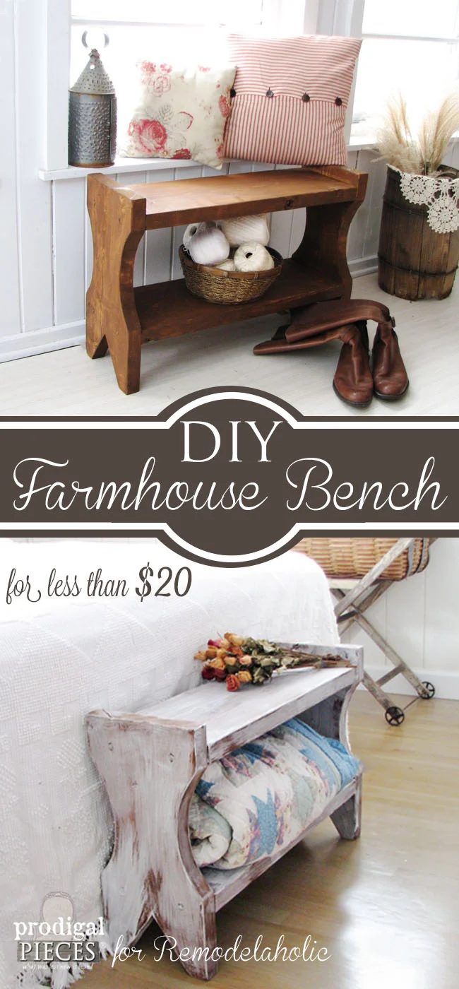 Build this small rustic farmhouse bench for under $20! walkthrough from Prodigal Pieces on Bekob.com