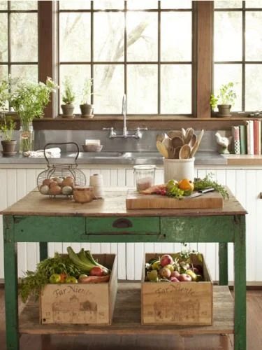 Farmhouse Kitchen Inspiration - chippy patina wood, love!