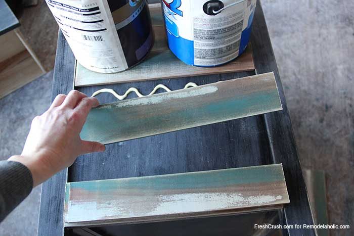 use faux stained and painted barn boards to update a boring piece of furniture // Nightstand Makeover by FreshCrush for @Bekob