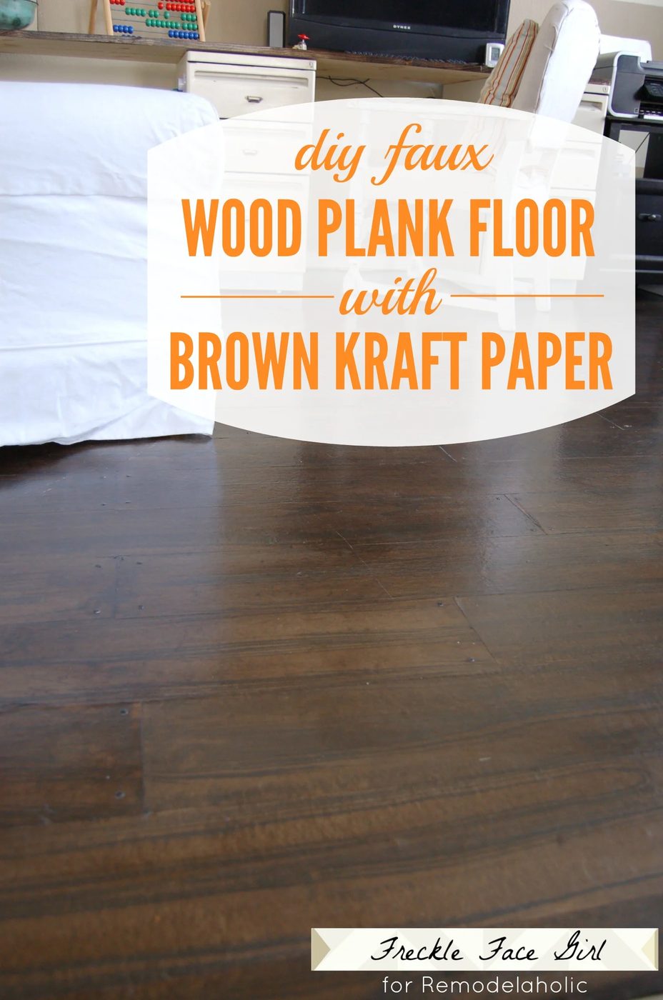 Handmade faux wood plank floor using brown kraft paper Freckle Face Girl for Bekob
