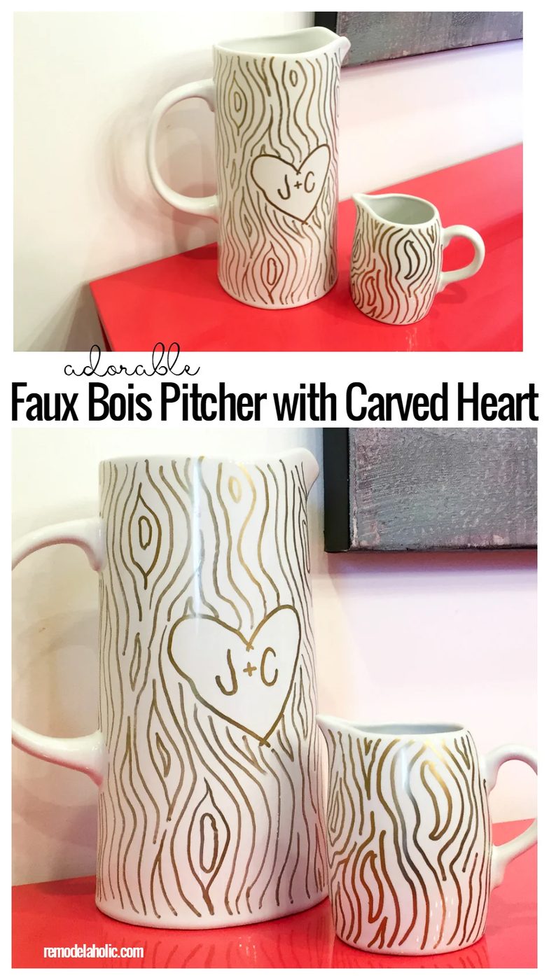 Adorable Faux Bois Pitcher With Carved Hearts By @Bekob