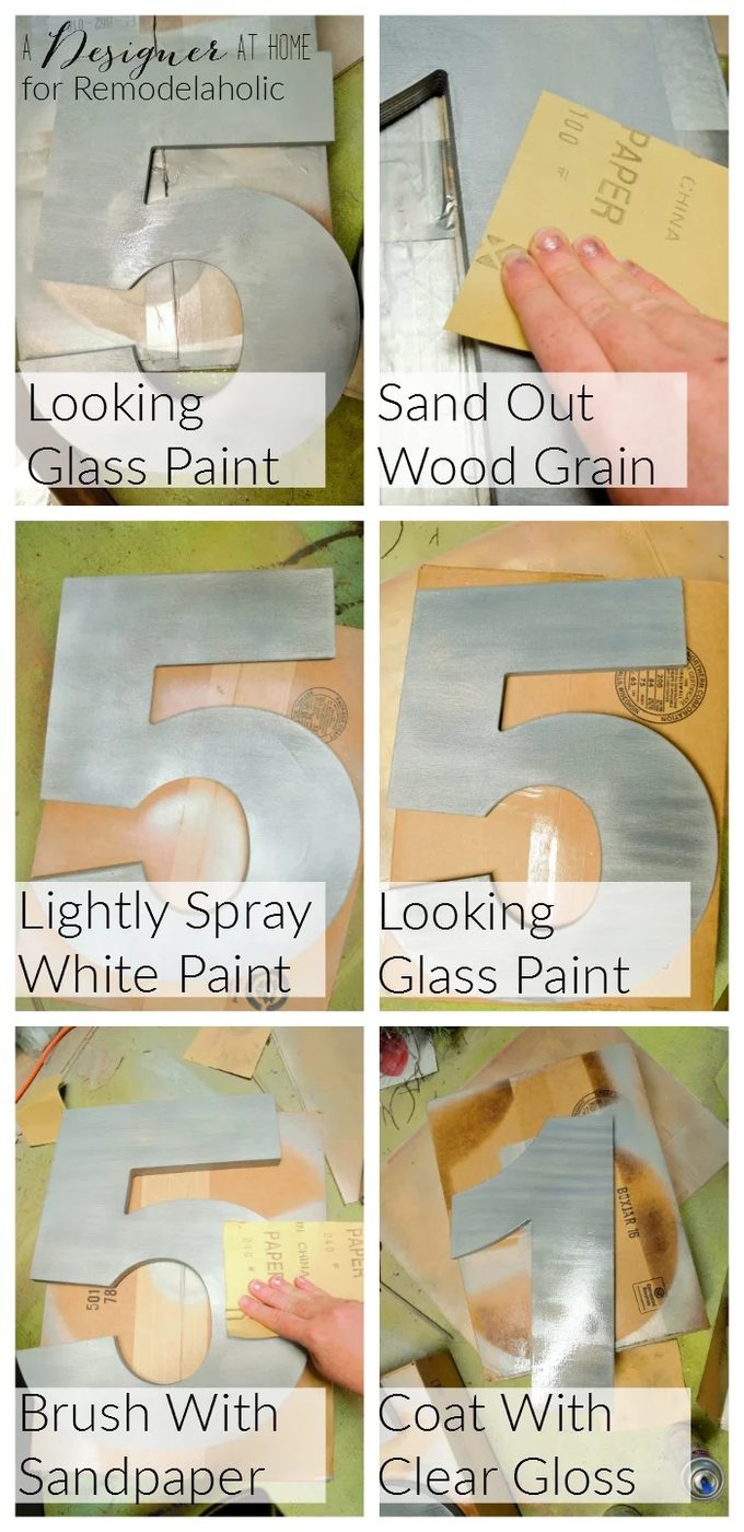 how to create a brushed nickel finish on wood numbers