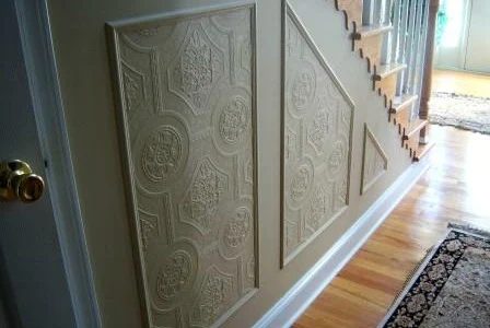 Faux Carved Wainscoting Using Paintable Textured Wallpaper