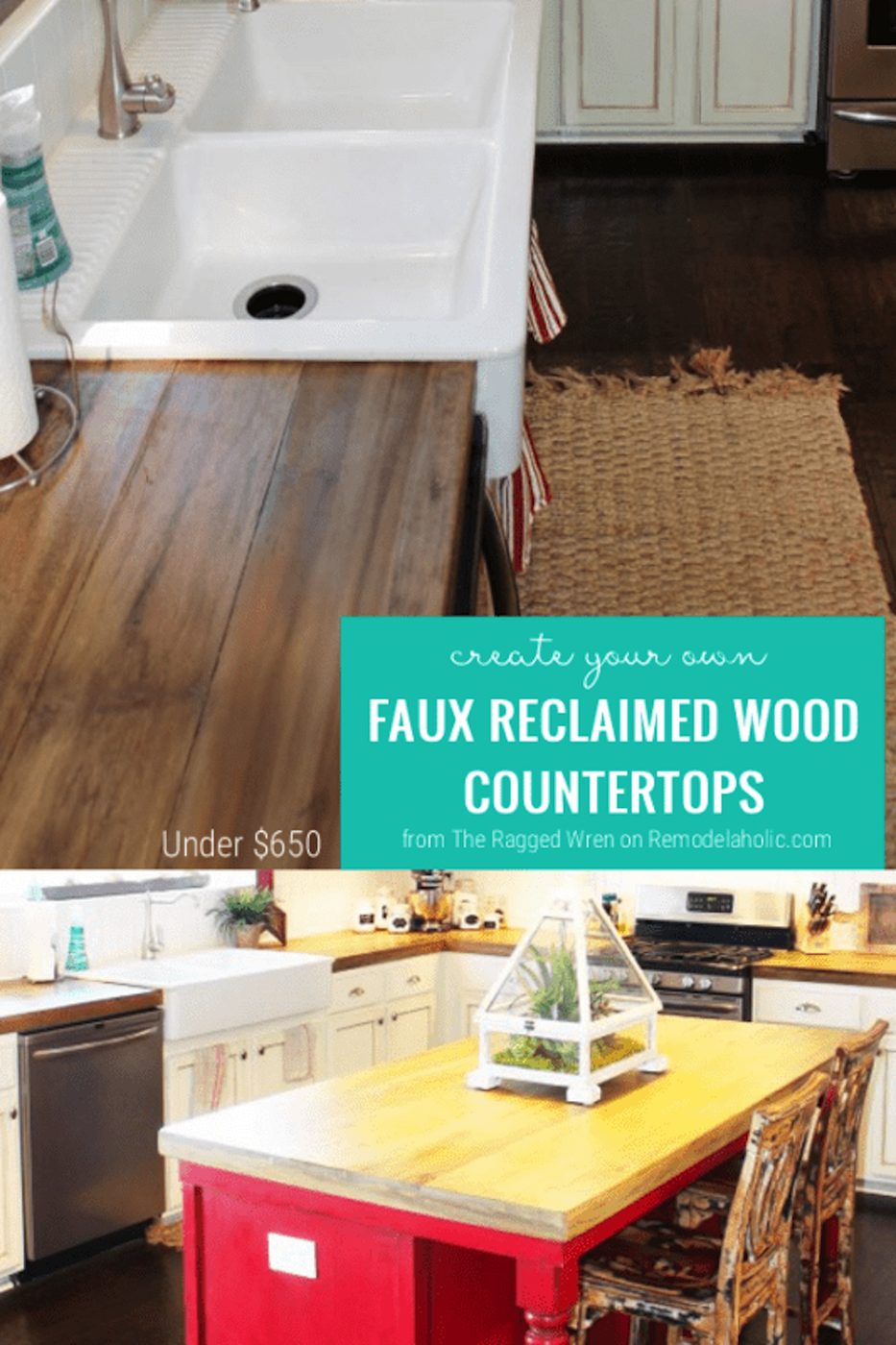 Handmade Faux Reclaimed Wood Countertops By The Ragged Wren Featured On @Bekob 533x800