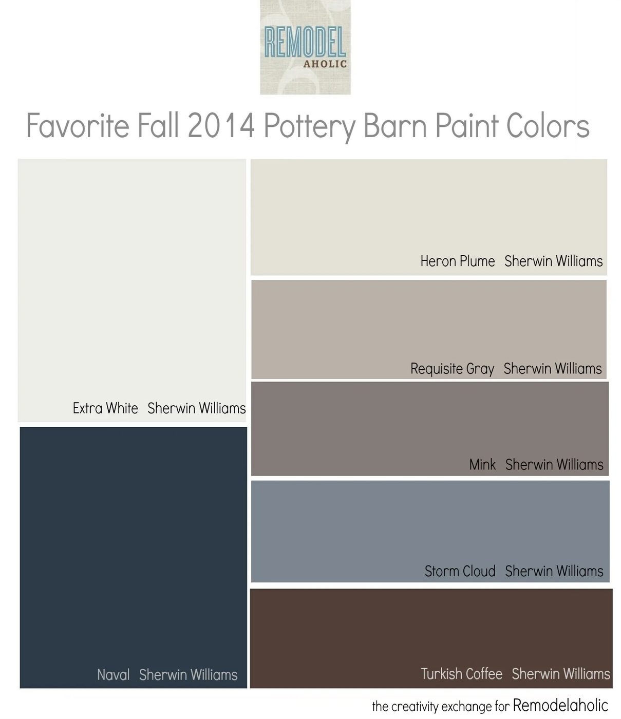 Favorites from the fall 2014 Pottery Barn paint color collection. Bekob.