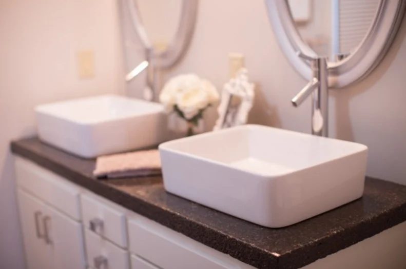 Handmade Concrete Countertops in a striking Master Bathroom Renovation