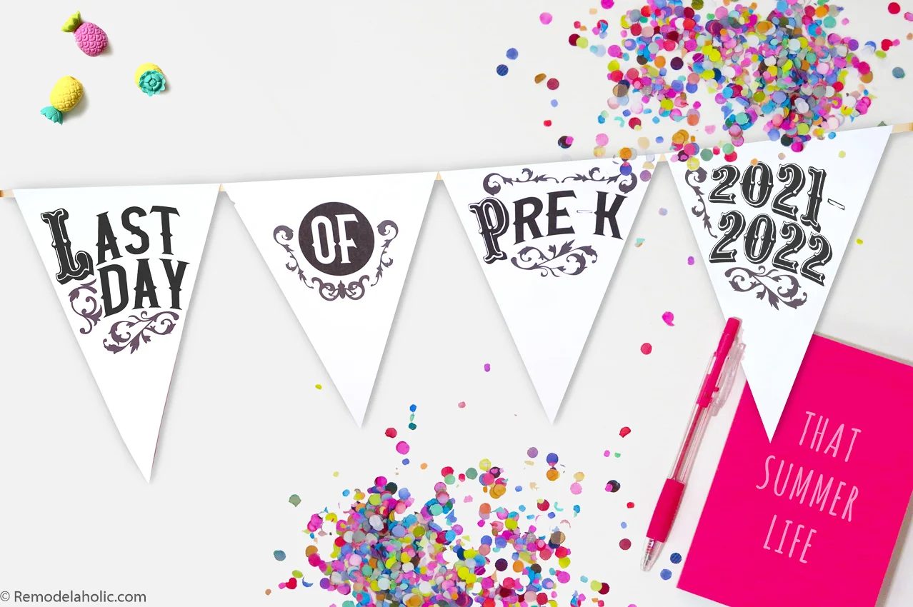 Last Day Of School Sign Pennant Banner Printable, Bekob