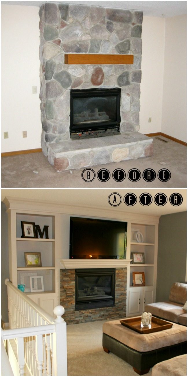 Fireplace Makeover with Built-in Shelves | construction2style on Bekob.com
