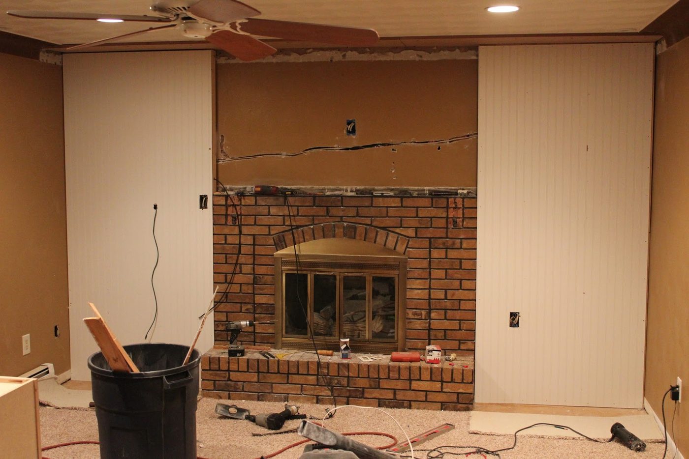 Fireplace Makeover with builtins made from stock cabinetry (1)