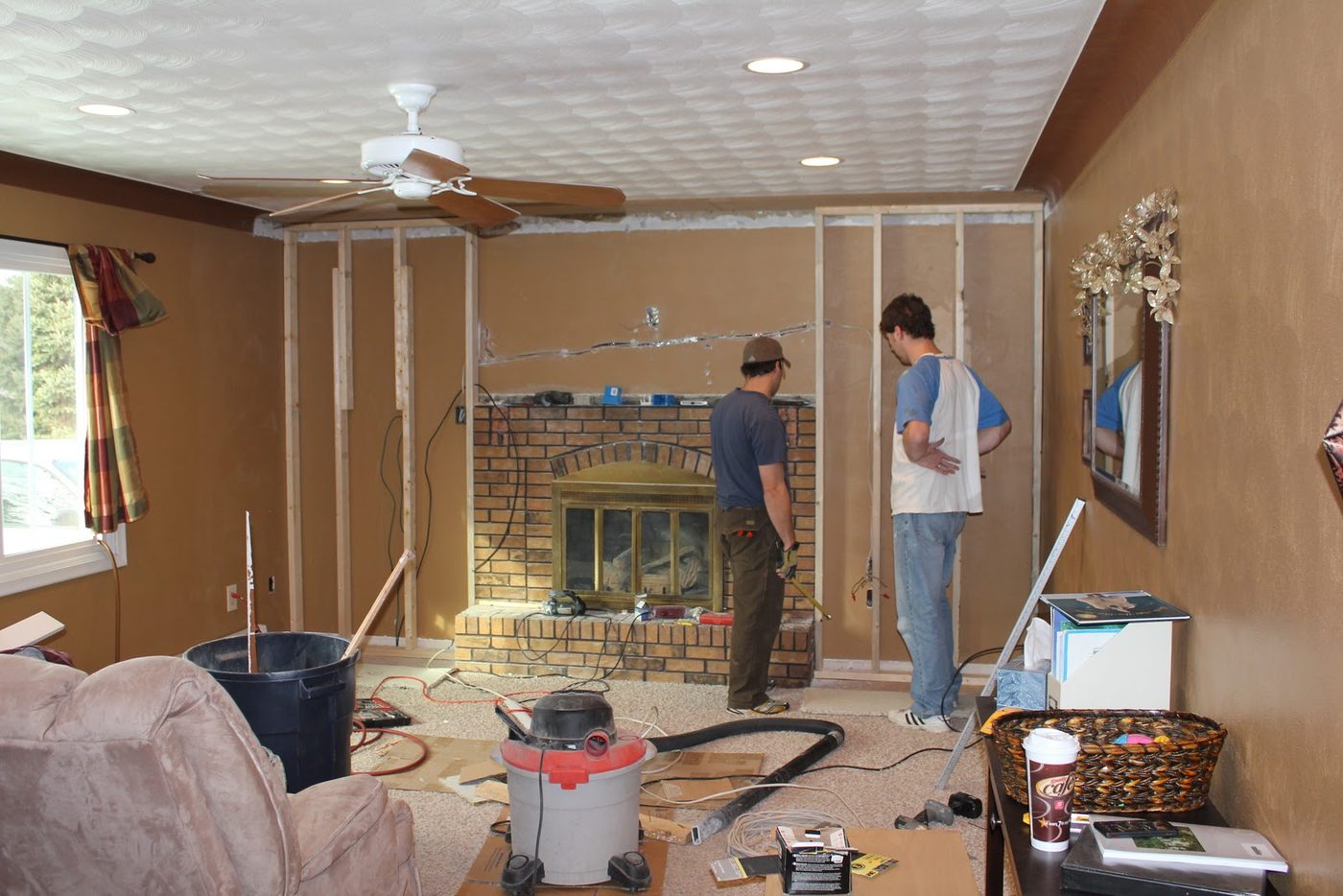Fireplace Makeover with builtins made from stock cabinetry (1)