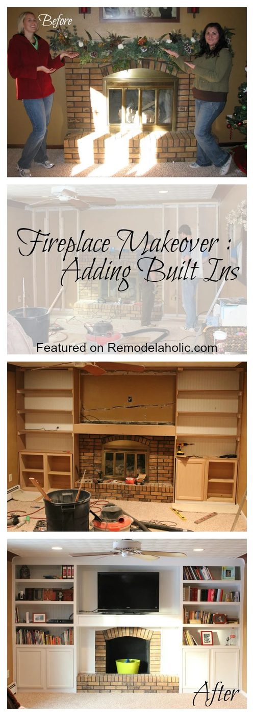 Fireplace Makeover, Adding Built ins using stock cabinets as the base