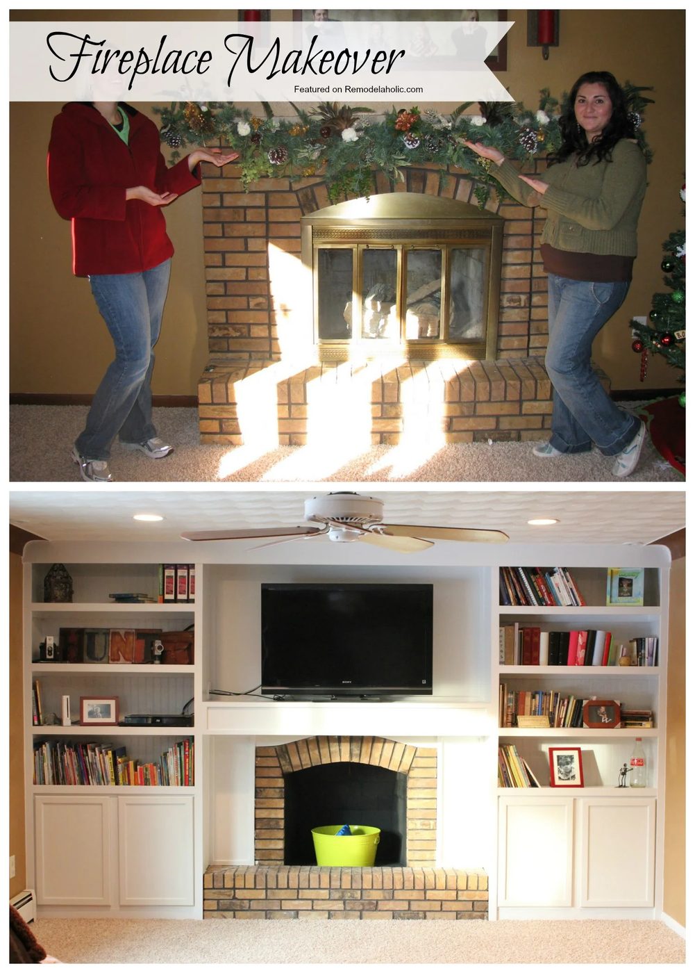 Fireplace Makeover, Adding Built ins using stock cabinets as the base
