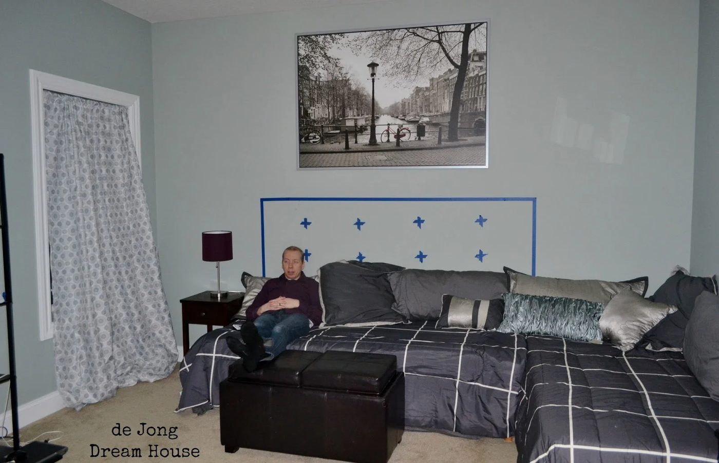 flex room, headboard prep with tape tufting