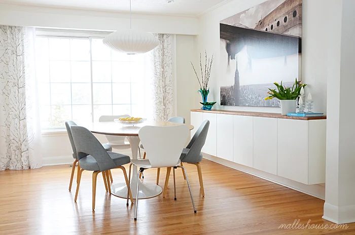Handmade floating sideboard in modern dining room