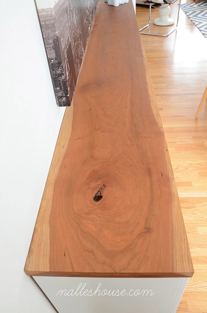 handmade floating sideboard with milled cherry wood top