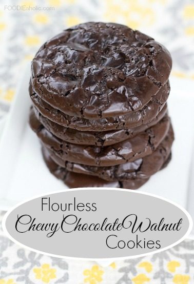Flourless Chewy Chocolate Walnut Cookies | FOODIEaholic.com #recipe #cooking #baking #glutenfree #flourless #dessert #cookies #chocolate #walnut