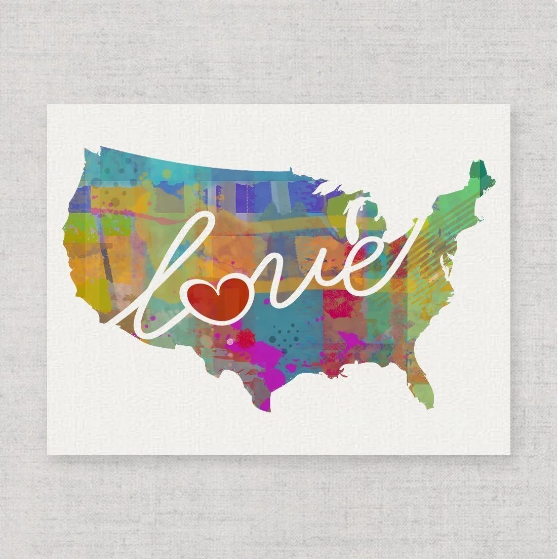 Non Traditional Valentine's Day Art Print, Watercolor Love USA