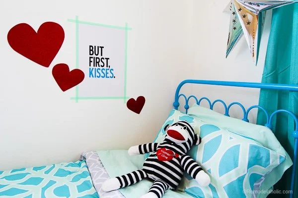 Printable Love Wall Art: Blue Valentine's Day Printable But First Kisses Poster And Matching Cards