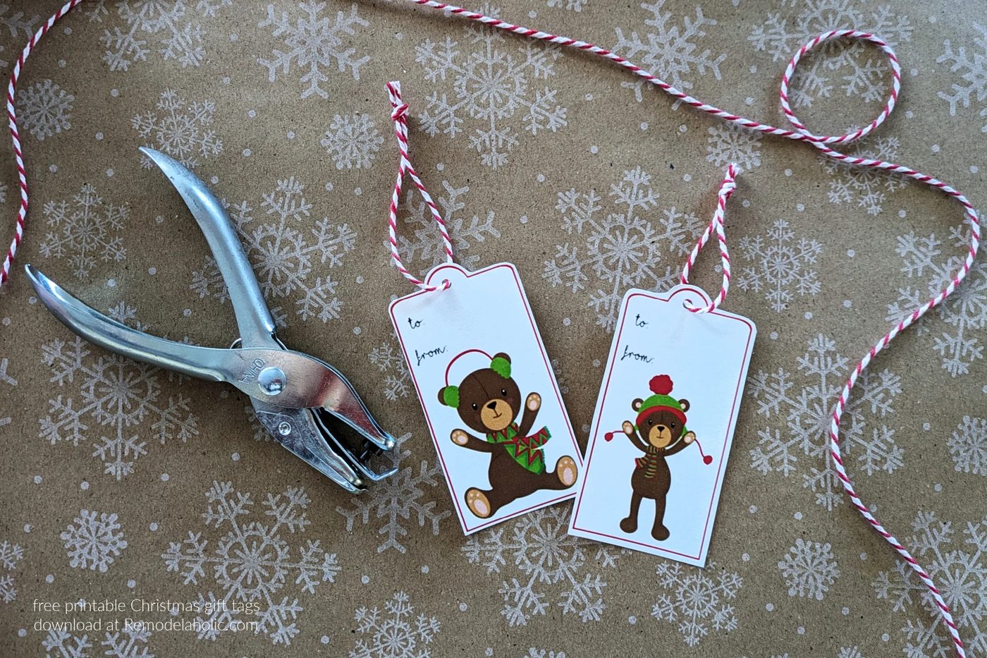 Free Printable Christmas Gift Tags PDF, Teddy Bear Labels To Tie On Presents, Bekob