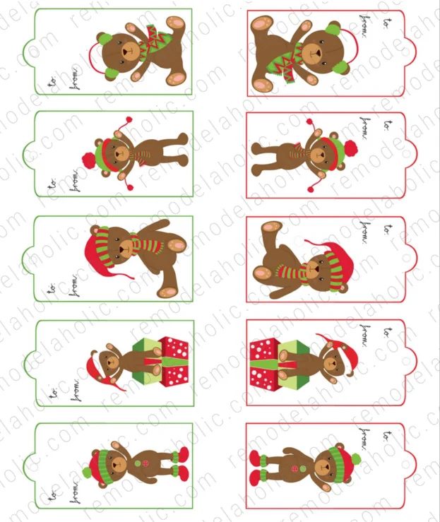 Teddy Bear Free Printable Christmas Gift Tags PDF, Bekob