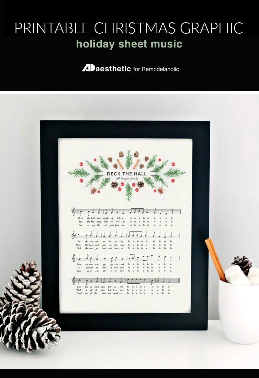 printable vintage Christmas sheet music art, Deck The Hall with boughs of holly, modern Christmas, instant download christmas decoration #Bekob