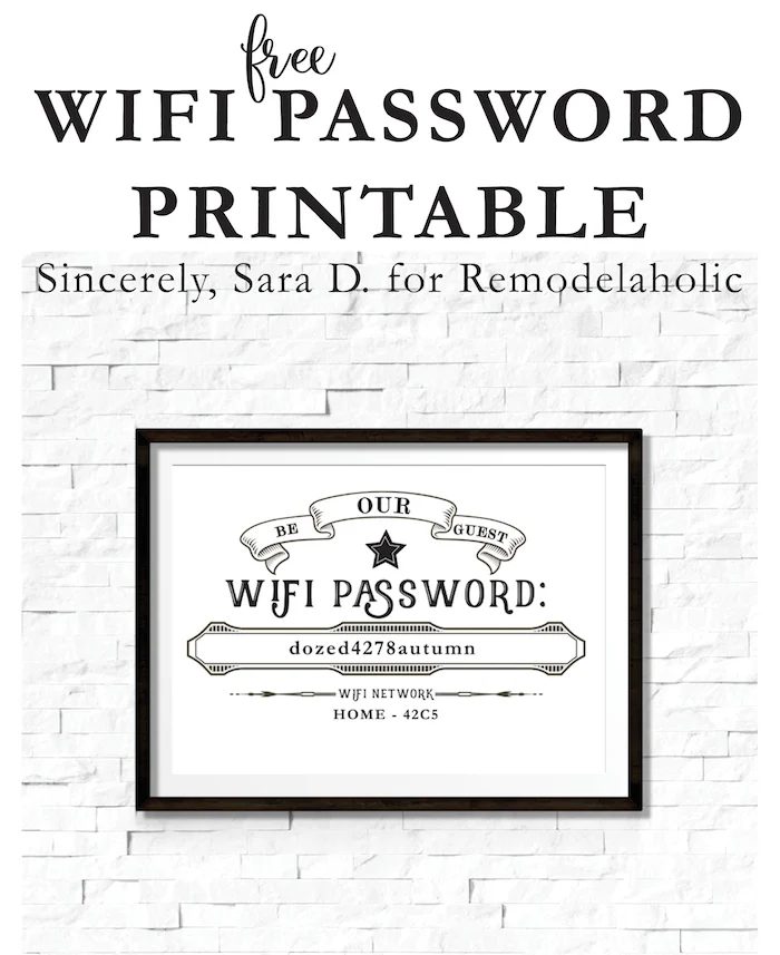 Make your overnight guests and party attendees feel right at home -- where the wifi connects automatically! :) This free guest wifi printable lets you easily share your wifi networ