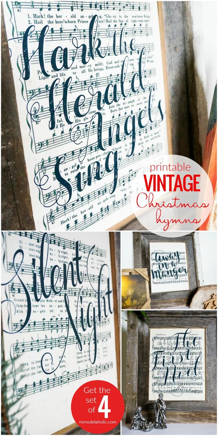 Printable Vintage Christmas Sheet Music Art Featuring Handlettered Song Titles On Old Hymn Book Pages #Bekob