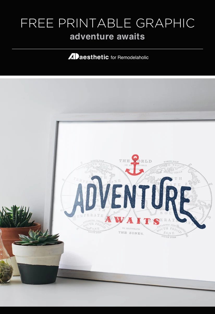 Add this nautical printable to a gallery wall and start adventuring! | Free Map Inspired Printable: Adventure Awaits | AD Aesthetic For Bekob #freeprintableartcollection #Bekob