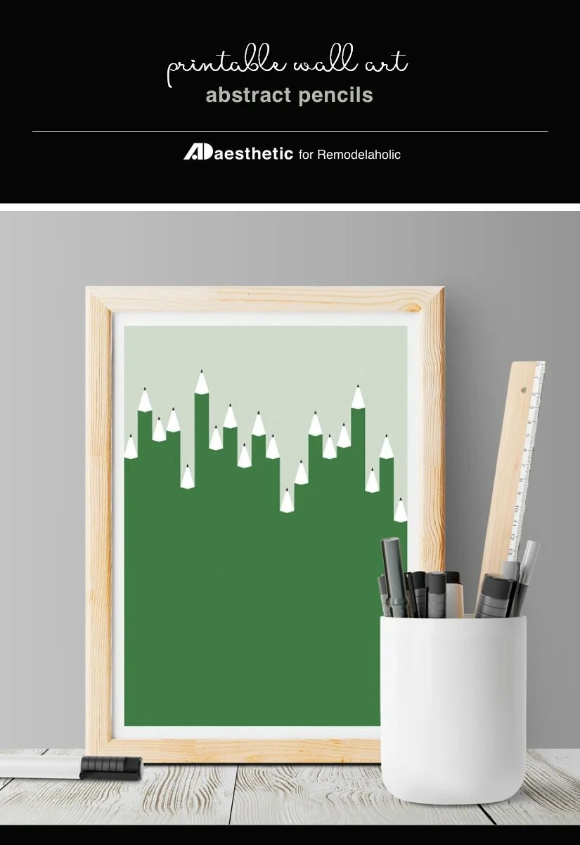 Printable Abstract Wall Art Green Pencils For Creative Back To School Decor, AD Aesthetic For Bekob
