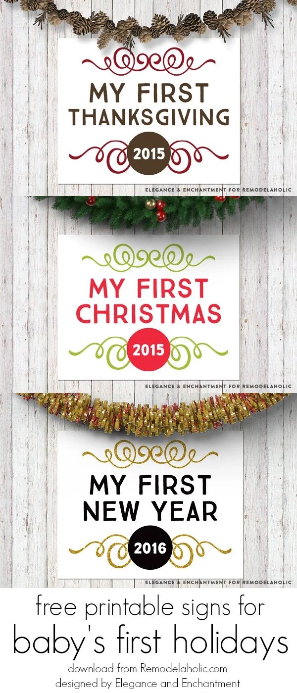 Commemorate baby's first holidays -- Christmas, Hannukah, Thanksgiving, and New Year -- with these straightforward printable signs @Bekob