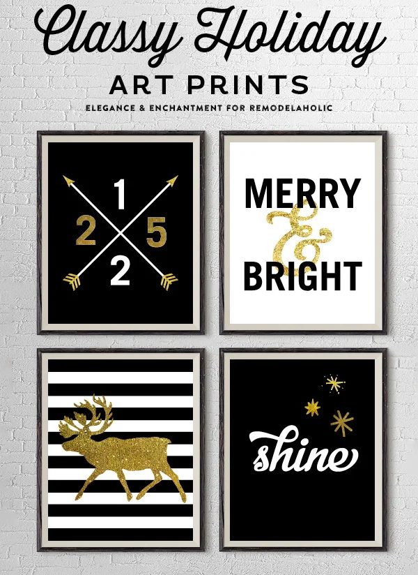 Black And Gold Christmas Art Printable Set, Elegance And Enchantment For Bekob