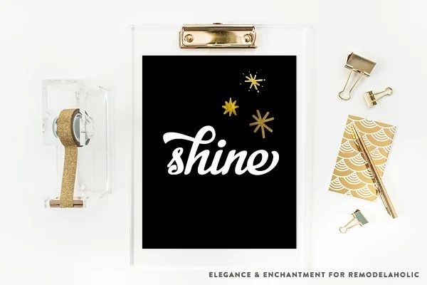 Shine | Black and Gold Christmas Holiday Inspirational Art Printables