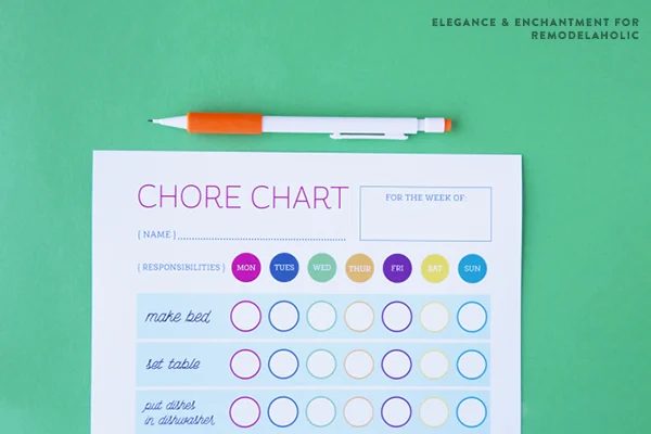 Kick off the new year with new responsibilities! Download this free printable chart for your kids to keep track of their chores and to work toward their goals. Design by Elegance a