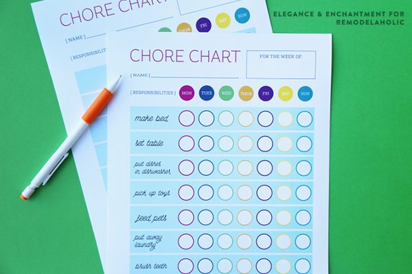 Kick off the new year with new responsibilities! Download this free printable chart for your kids to keep track of their chores and to work toward their goals. Design by Elegance a