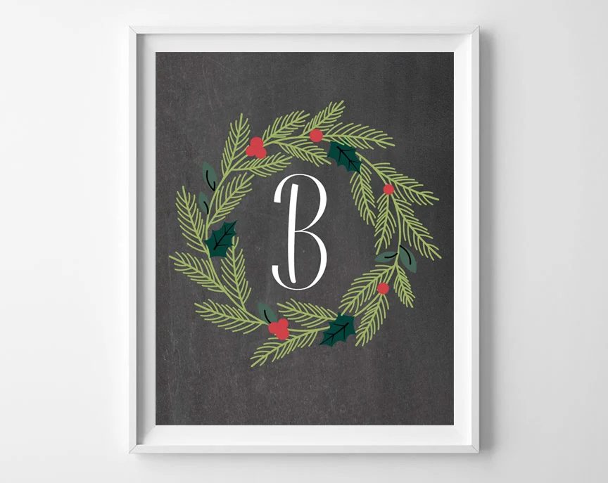 Christmas Ready-to-print Wreath Monogram Set (plus JOY!)
