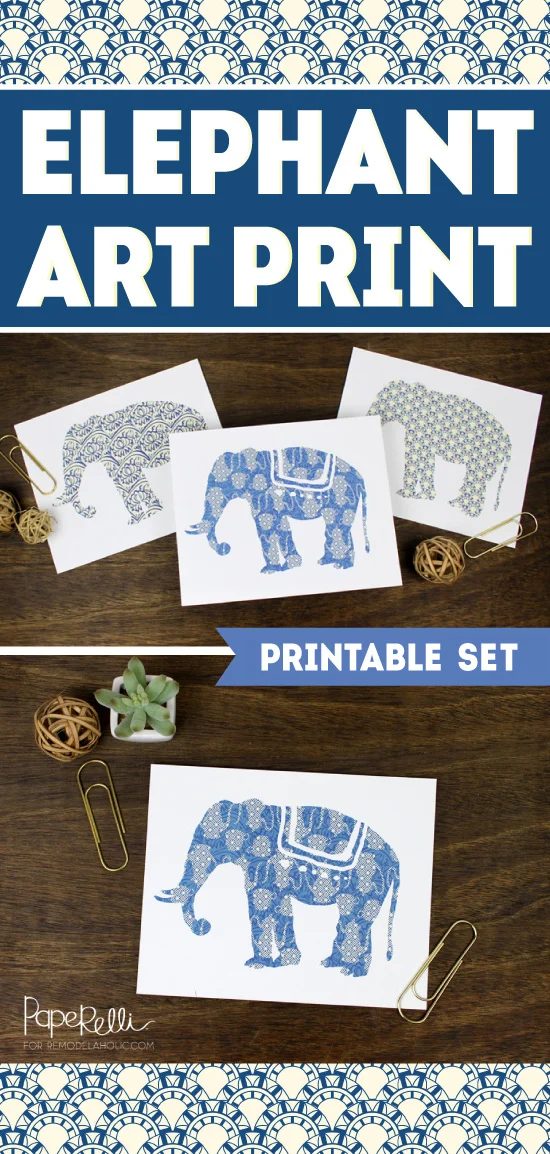 Indigo Blue Elephant Printable Wall Art Set, Paperelli For Bekob