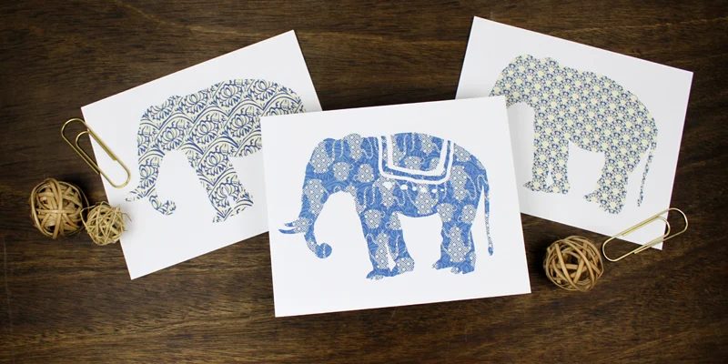 Indigo Blue Elephant Art Print Set
