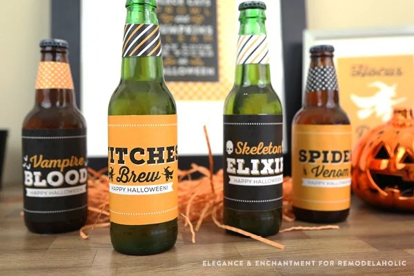 Printable Halloween Party Bottle Labels: Vampire Blood, Witches Brew, Skeleton Elixir, Spider Venom