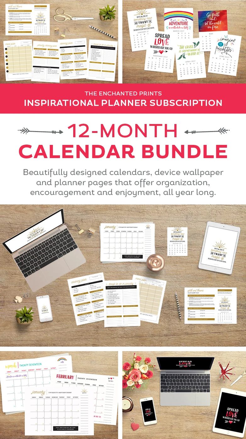The Enchanted Prints Inspirational Planner Subscription// This digital/printable bundle was designed to keep us moving toward accomplishing goals, not just in the first two weeks o